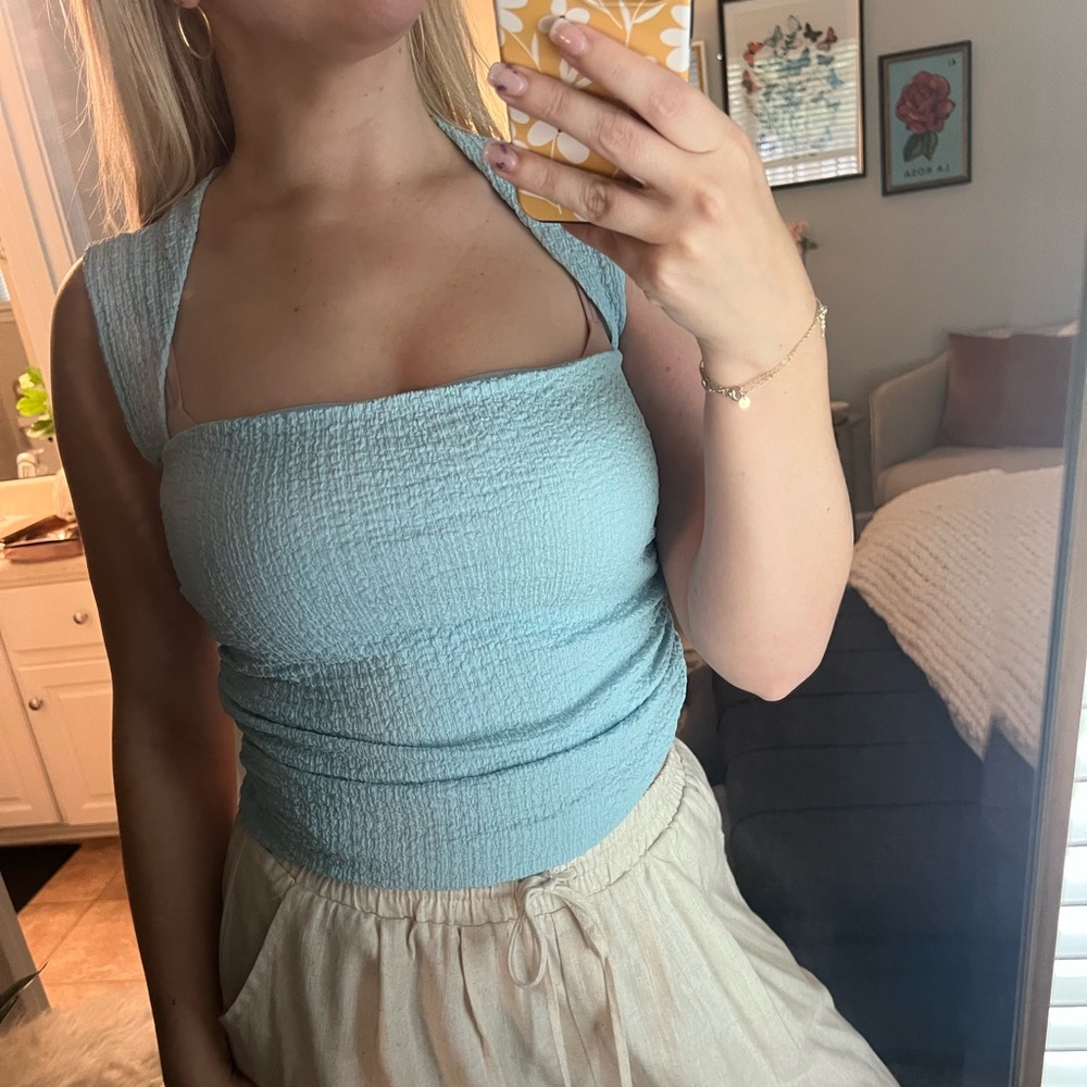 Abercrombie & Fitch Sky Blue Smocked Tank Top